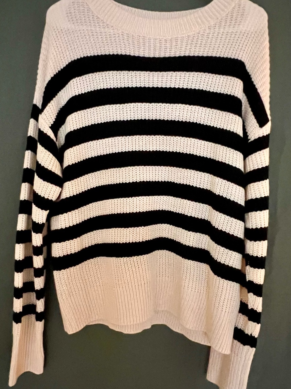Womens Black & White Striped Knit Sweater